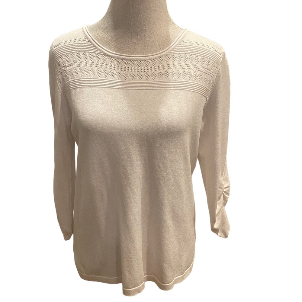 Roz & Ali Women's White Knit Sweater With 3/4 Sleeve. Size Large.  New with tag
